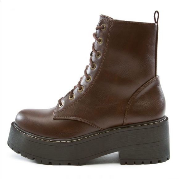 Brown Lace Up Platform Combat Boots - Picture 4 of 9